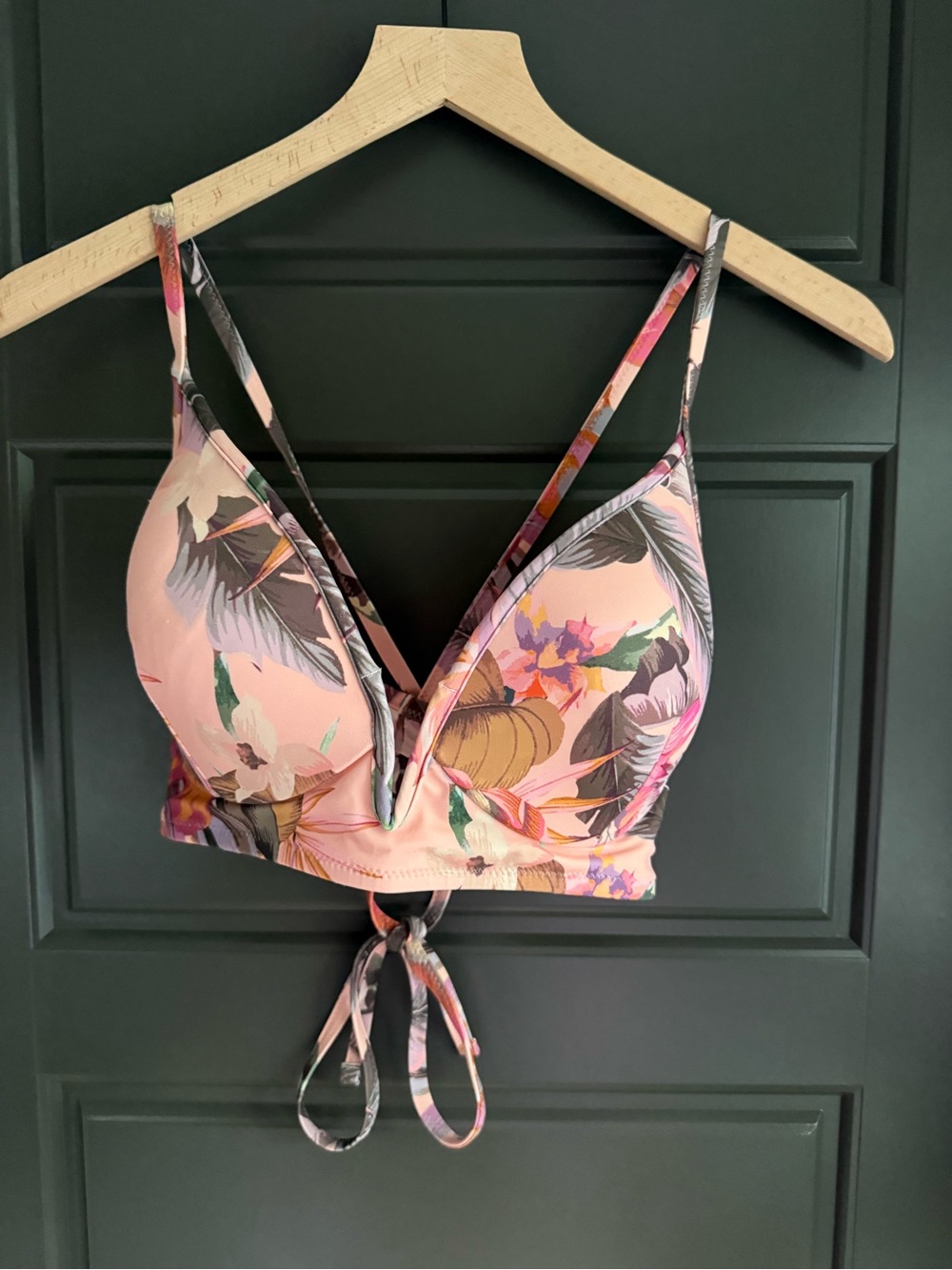 Floral Pink V-Neck Tie-Front Swimsuit Separate